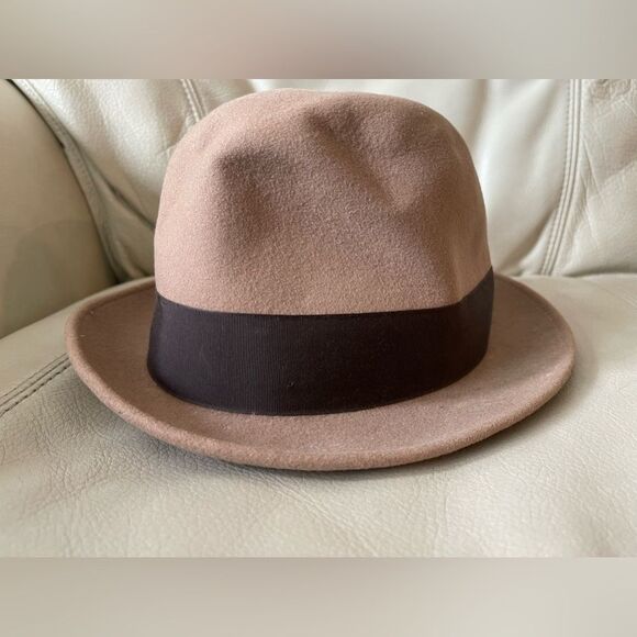Capas Design Fedora Hat 100% Wool Feather Made in USA Medium 6 7/8 Brown - Picture 2 of 7